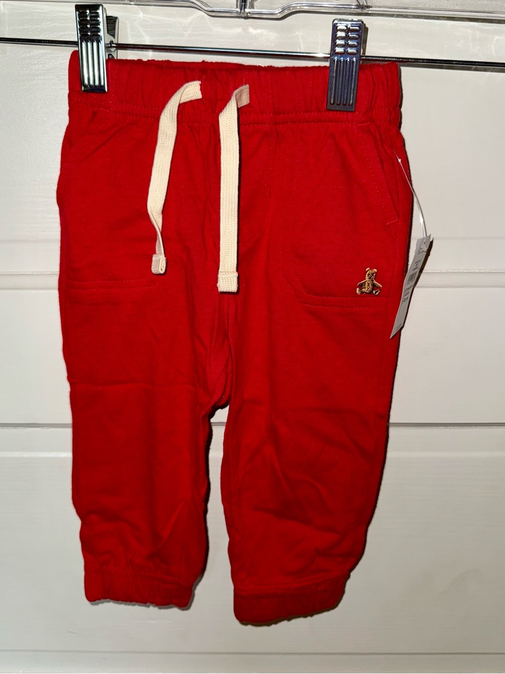 Baby Gap 6-12M Red Jogger Pants with Drawstring and Embroidered Detail